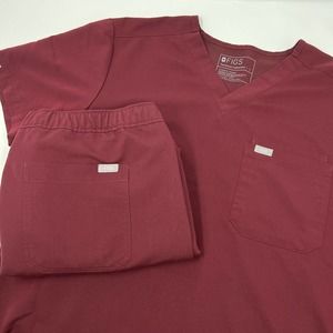 Figs Womens Scrub Top (FM1500) Pants (TM3001) Set Burgundy Large